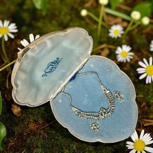 Vintage Phyllis Originals Sterling Rhinestone Fringe Necklace Set Baguette